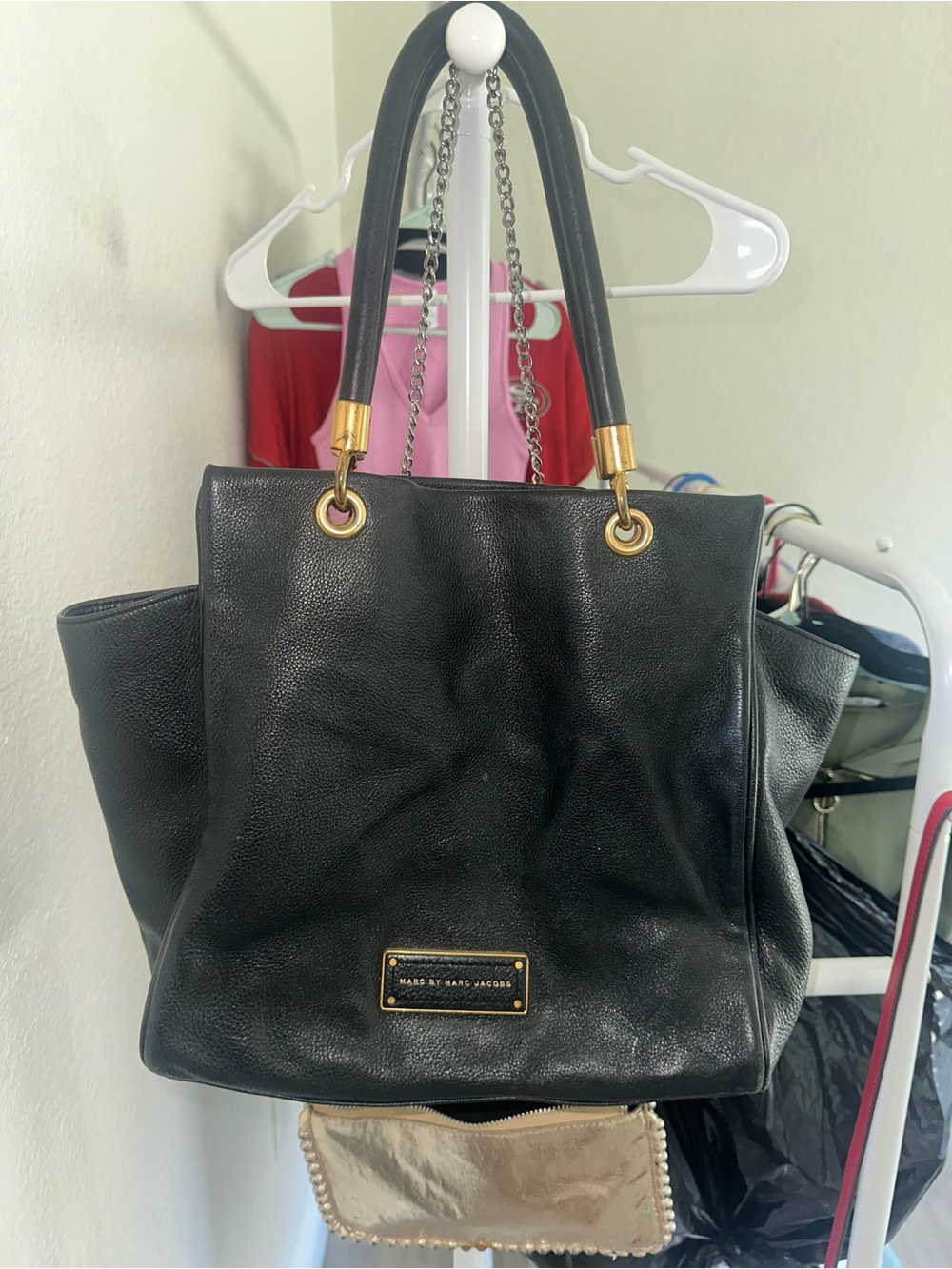 Marc by Marc Jacobs Black Leather Tote with Gold Hardware